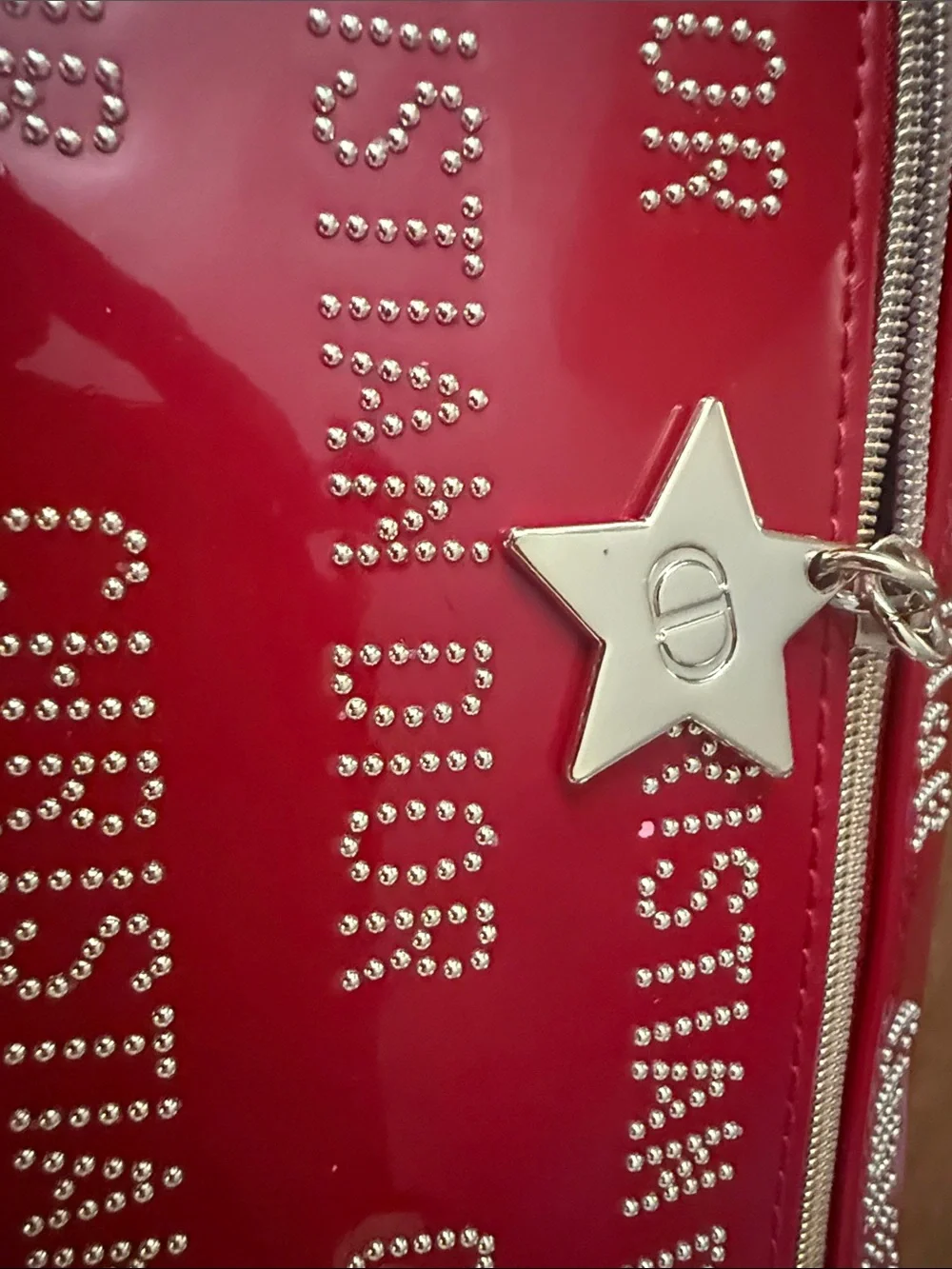 Dior Red Christian Dior Star Charm Patent Cosmetic Pouch Authentic